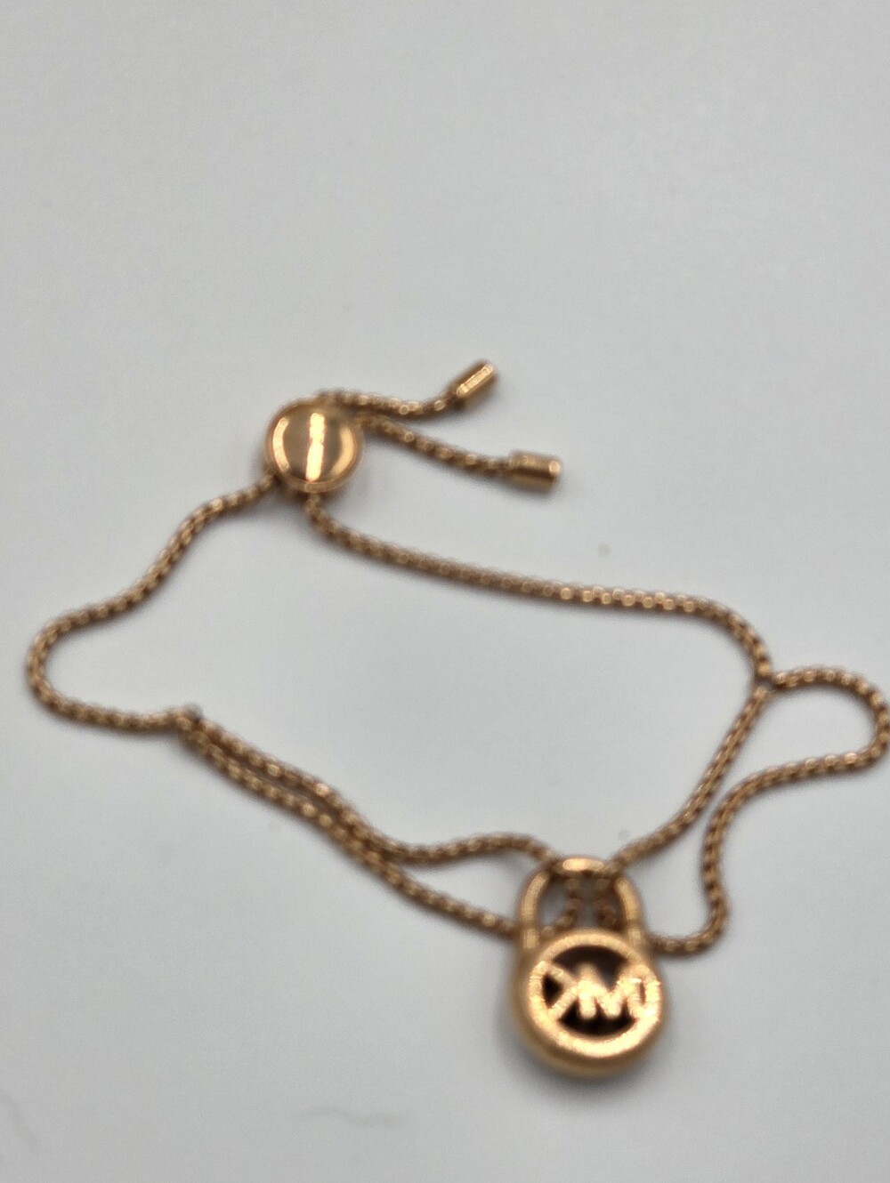 Michael Kors Rose Gold Tone Pave Crystal MK Padlock Double Chain Slider Bracelet - Picture 3 of 3